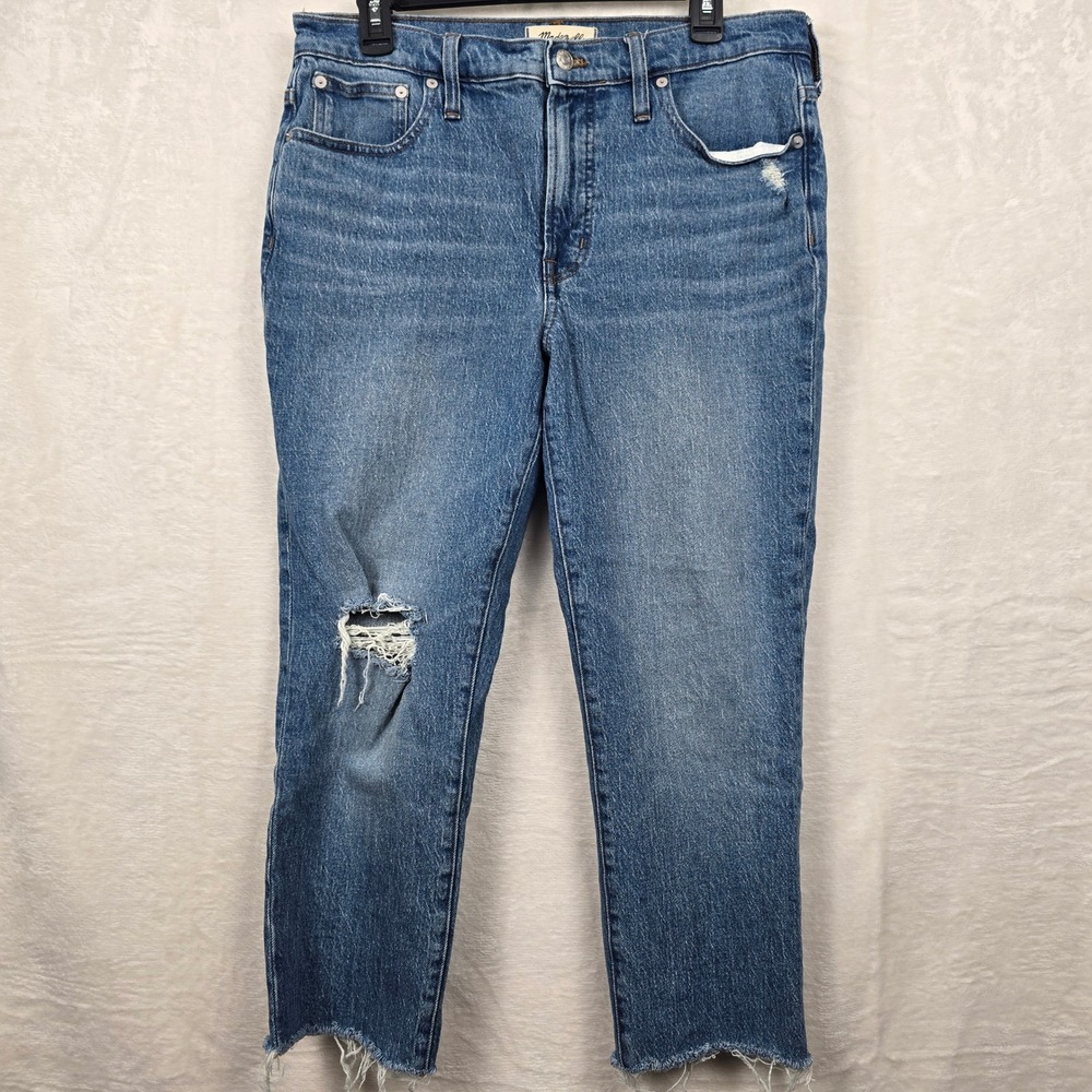 Madewell The Mid-Rise Perfect Vintage Jean Distressed Raw Hem ND511 Blue Size 30